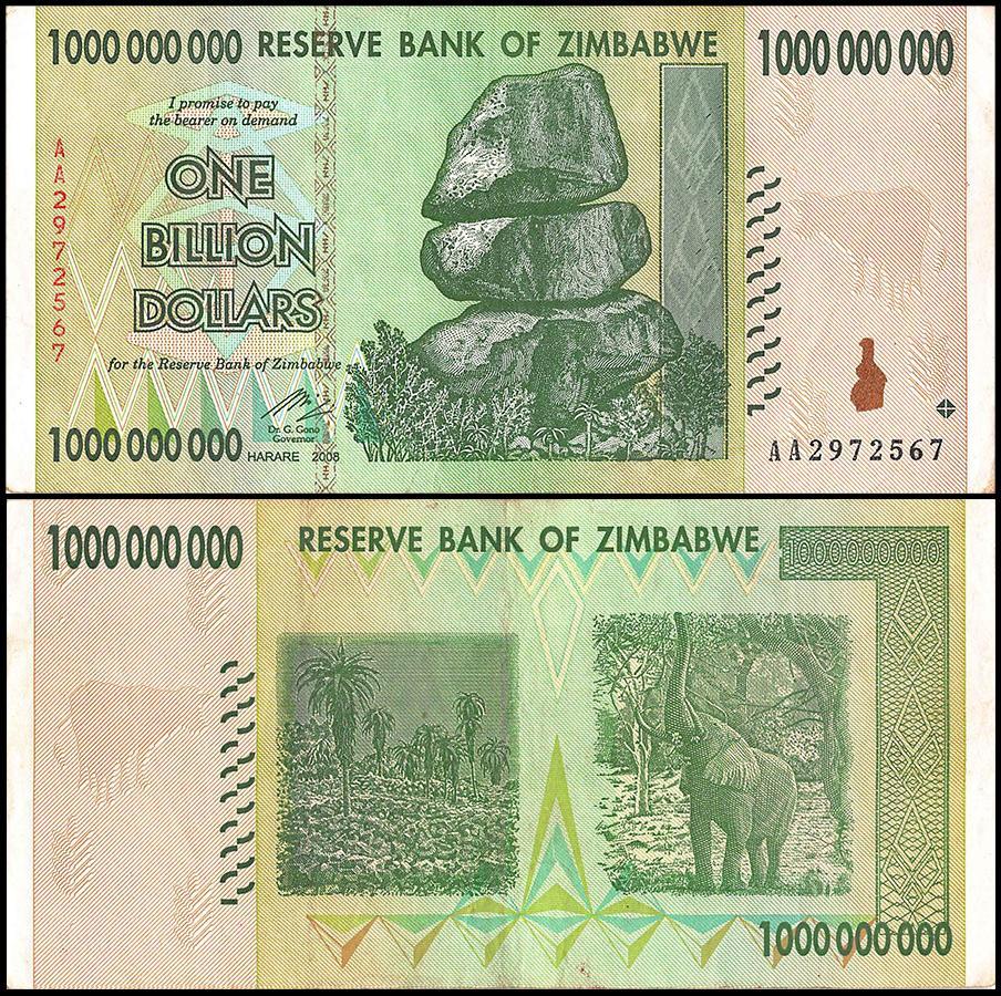 Zimbabwe 1 Billion Dollar Banknote, 2008, AA Series, CIR USED - 100Trillions.com