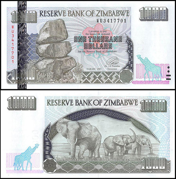 Zimbabwe 1,000 Dollar Banknote, 2003, NEW - 100Trillions.com