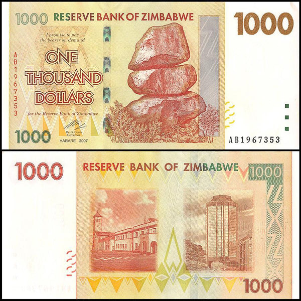 Zimbabwe 1,000 Dollar Banknote, 2007, NEW - 100Trillions.com