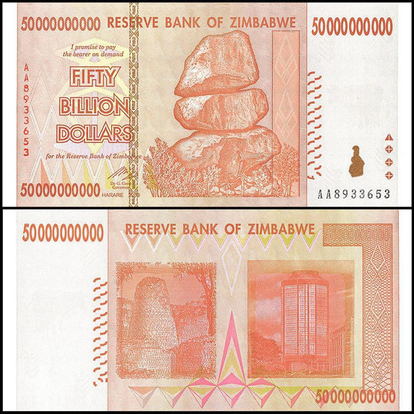 Zimbabwe 50 Billion Dollar Banknote, 2008, AA Series, NEW - 100Trillions.com