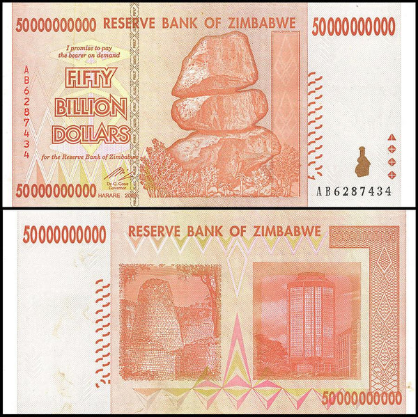 Zimbabwe 50 Billion Dollar Banknote, 2008, AB Series, USED - 100Trillions.com