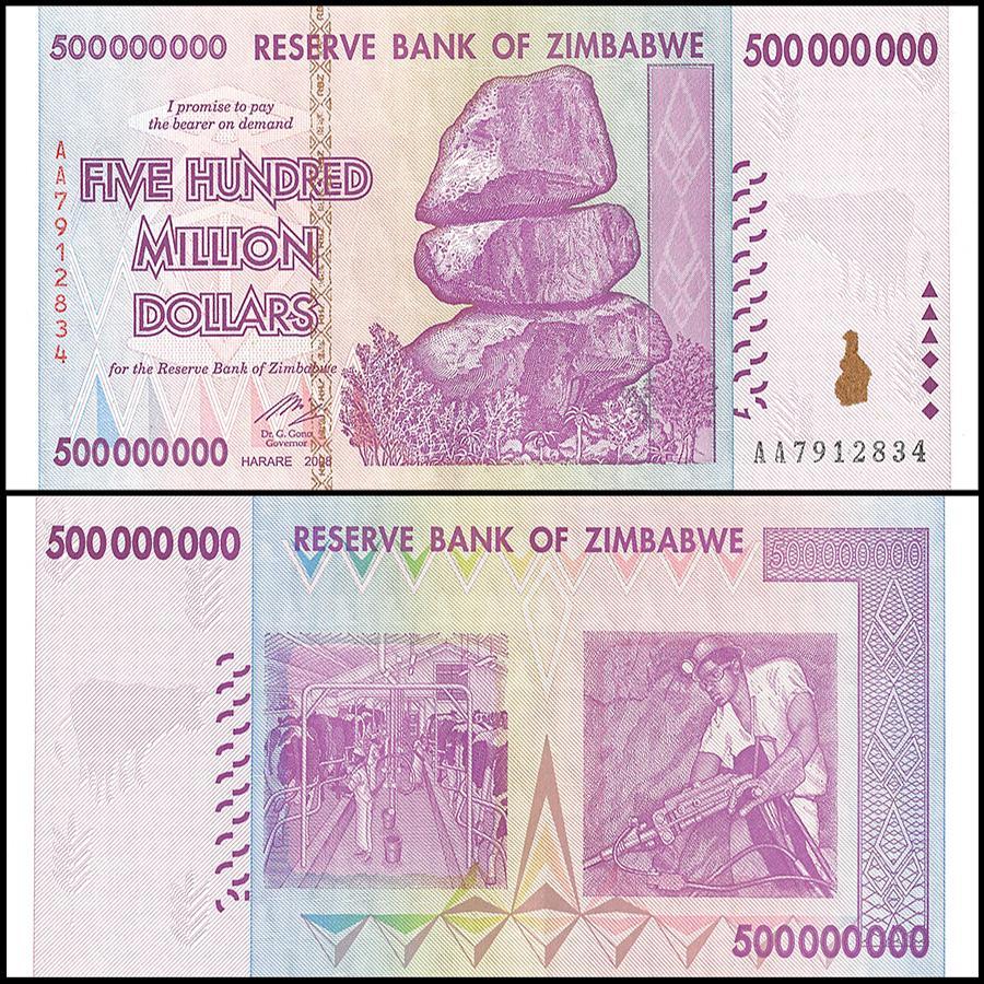 Zimbabwe 500 Million Dollar Banknote, 2008, AA Series, NEW - 100Trillions.com