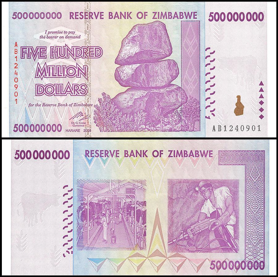 Zimbabwe 500 Million Dollar Banknote, 2008, AB Series, NEW - 100Trillions.com
