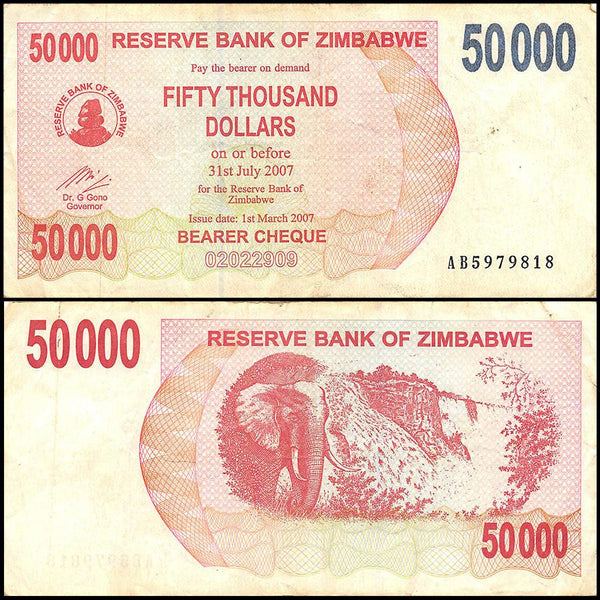 Zimbabwe 50,000 Dollar Bearer Cheque, 2006, USED - 100Trillions.com