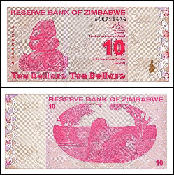 Zimbabwe 10 Dollar Banknote, 2009, NEW - 100Trillions.com