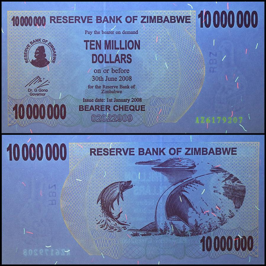 ZIMBABWE 10 MILLION DOLLAR BEARER CHEQUE, 2008, NEW– Onehundredtrillion.com