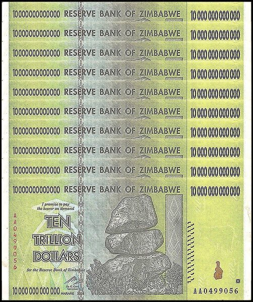 ZIMBABWE 10 TRILLION DOLLAR BANKNOTE, 2008, AA SERIES, USED ...