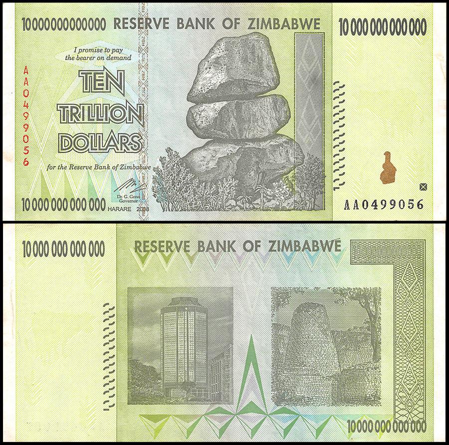 Zimbabwe 10 Trillion Dollar Banknote, 2008, AA Series, USED - 100Trillions.com