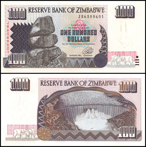 Zimbabwe 100 Dollar Banknote, 1995, NEW - 100Trillions.com