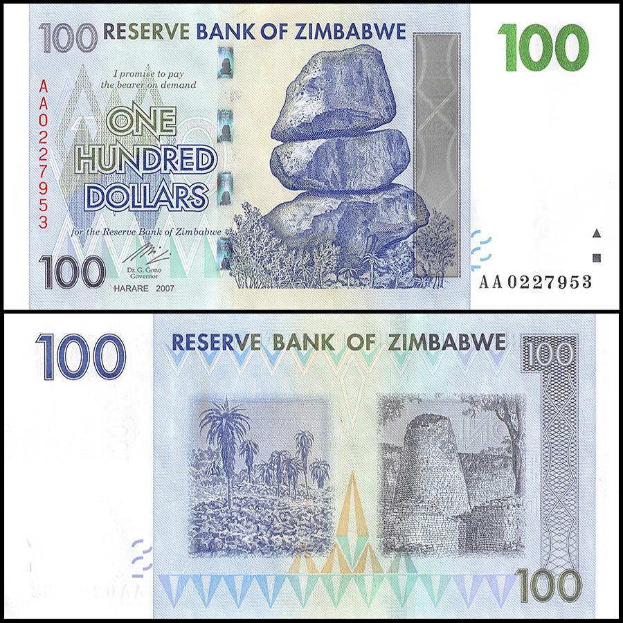 Zimbabwe 100 Dollar Banknote, 2007, NEW - 100Trillions.com