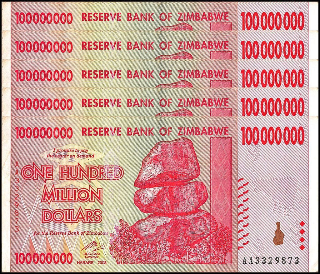 ZIMBABWE 100 MILLION DOLLAR BANKNOTE, 2008, AA SERIES, USED