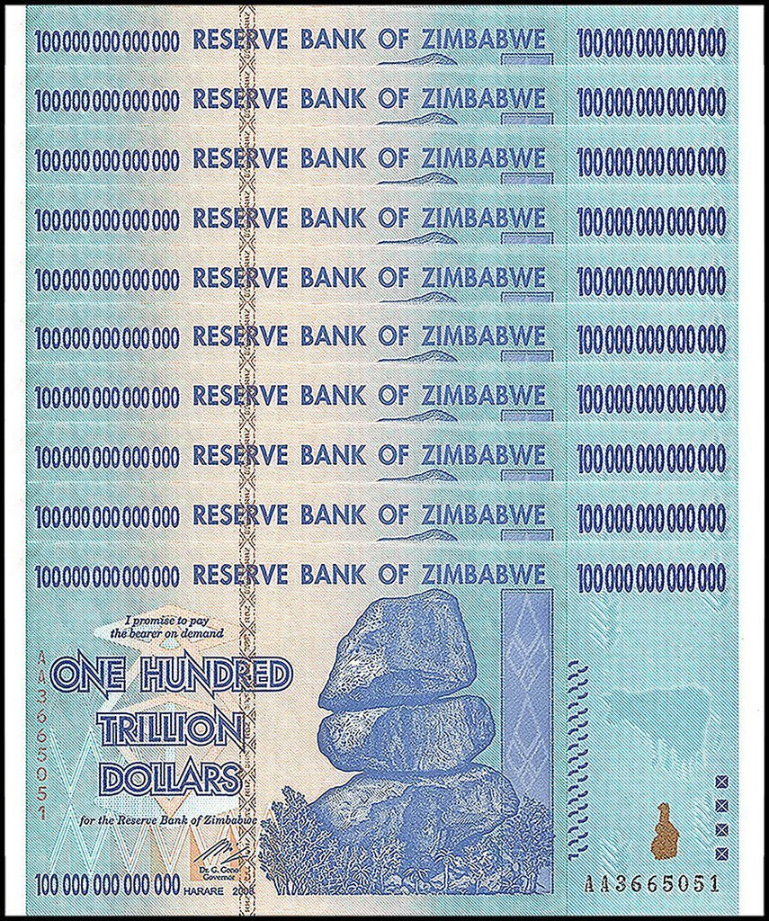ZIMBABWE 100 TRILLION DOLLAR BANKNOTE, 2008, AA SERIES, NEW