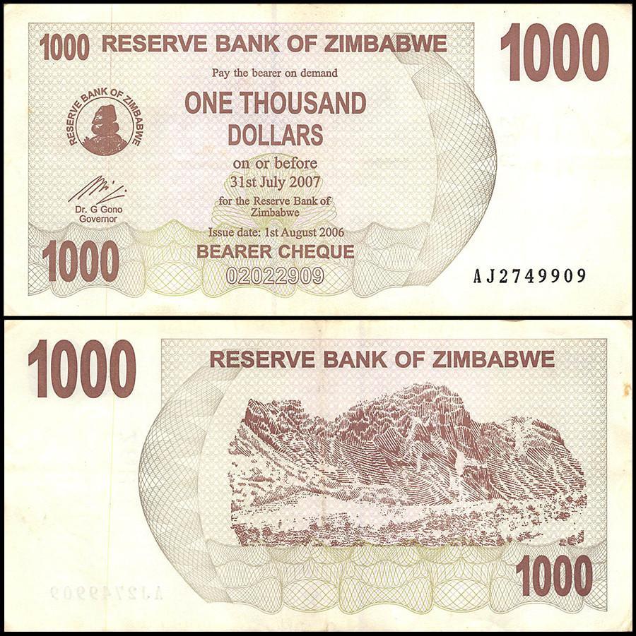 Zimbabwe 1,000 Dollar Bearer Cheque, 2006, CIR USED - 100Trillions.com