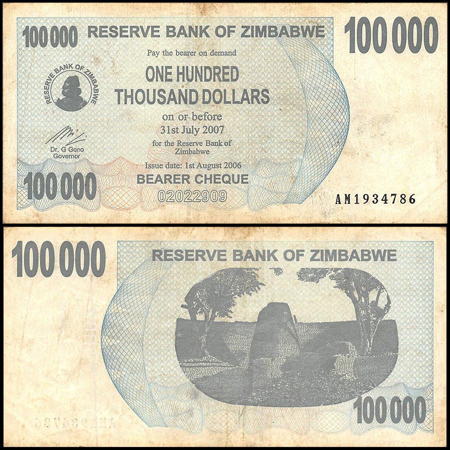 Zimbabwe 100,000 Dollar Bearer Cheque, 2006, USED - 100Trillions.com