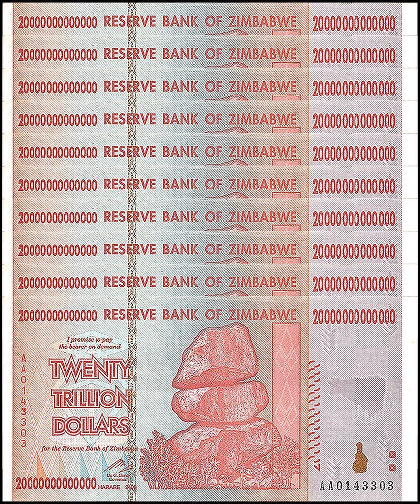 ZIMBABWE 20 TRILLION DOLLAR BANKNOTE, 2008, AA SERIES, NEW
