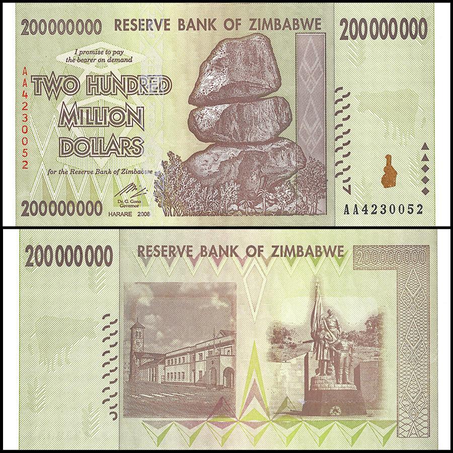 Zimbabwe 200 Million Dollar Banknote, 2008, AA Series, NEW - 100Trillions.com