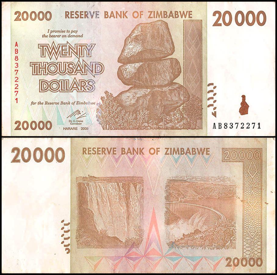 Zimbabwe 20,000 Dollar Banknote, 2008, USED - 100Trillions.com