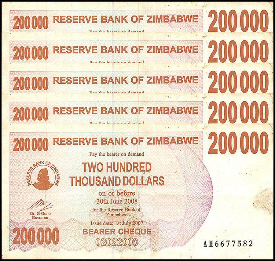 ZIMBABWE 200,000 DOLLAR BEARER CHEQUE, 2007, USED– Onehundredtrillion.com