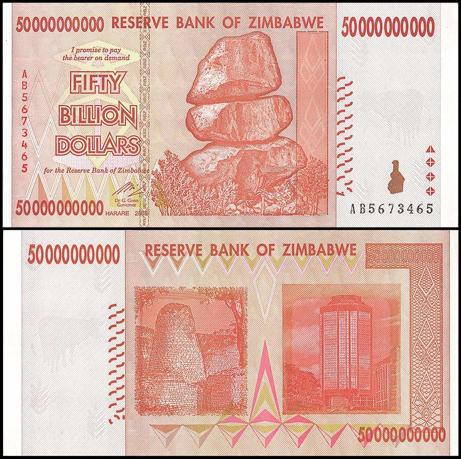 Zimbabwe 50 Billion Dollar Banknote, 2008, AA Series, USED - 100Trillions.com