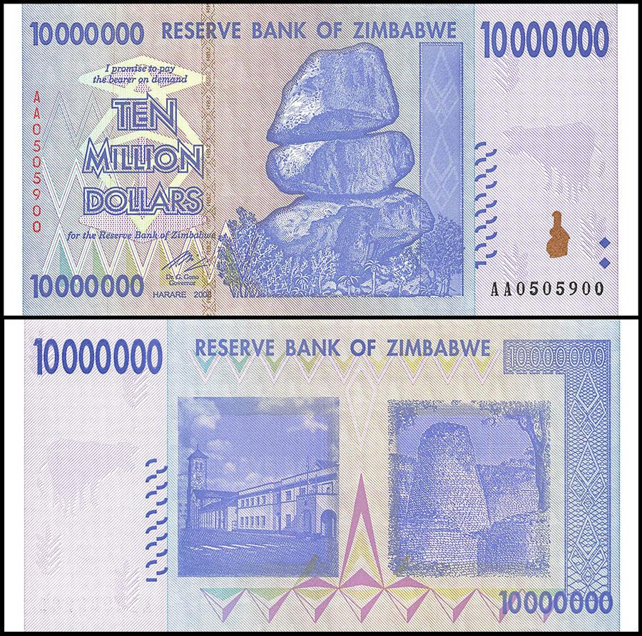 Zimbabwe 10 Million Dollar Banknote, 2008, AA Series, NEW - 100Trillions.com