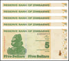 ZIMBABWE 5 DOLLAR BANKNOTE, 2009, NEW