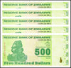 ZIMBABWE 500 DOLLAR BANKNOTE, 2009, NEW